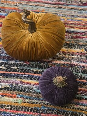 Velvet Handmade Velvet Decorative Pumpkins set - Mustard Gold & Deep Purple
